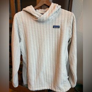 Patagonia Women’s Cable Pattern Fleece Hooded Pullover Zip Side Pockets Large